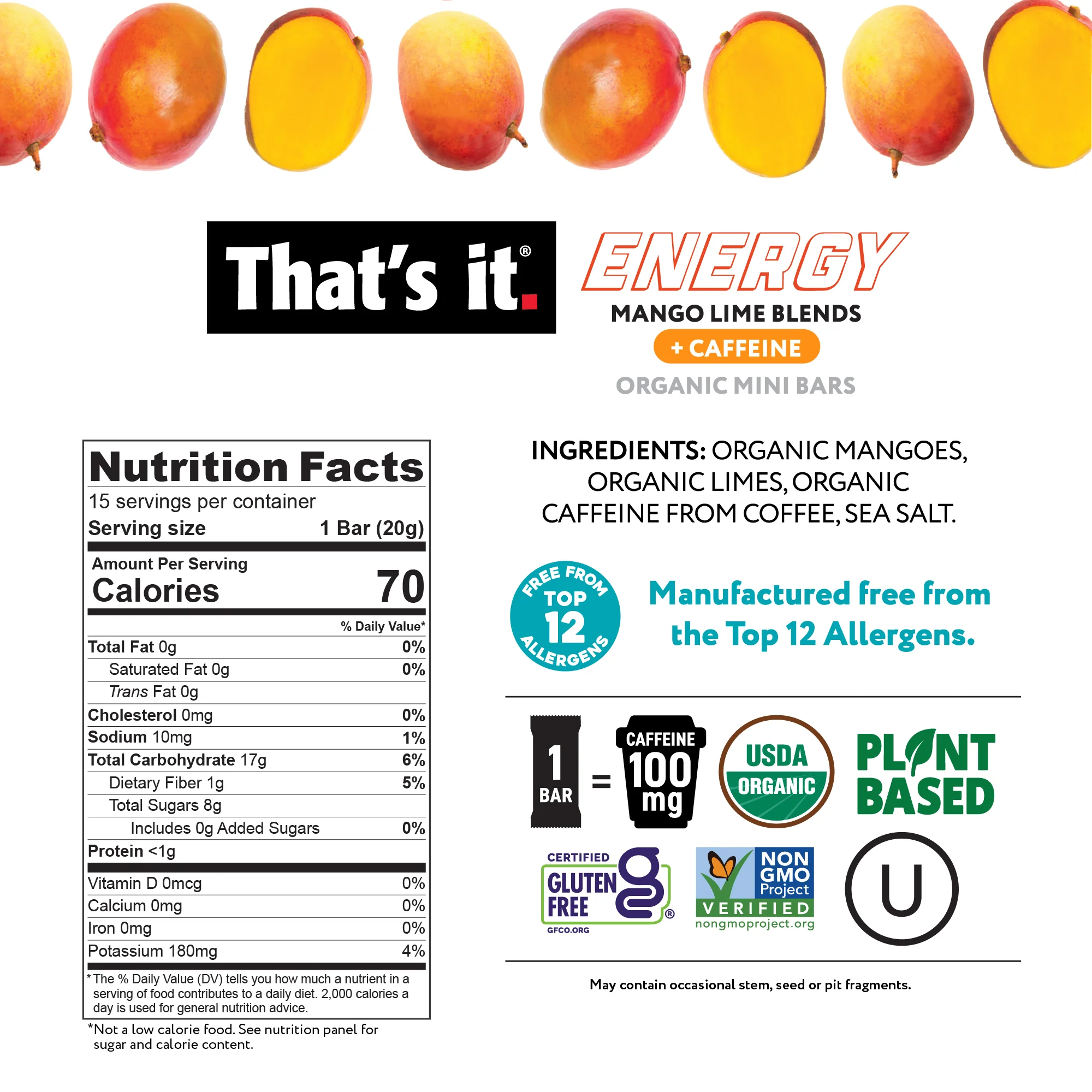 Mango Lime Blends Organic Energy Mini Bars 100mg - Image 2